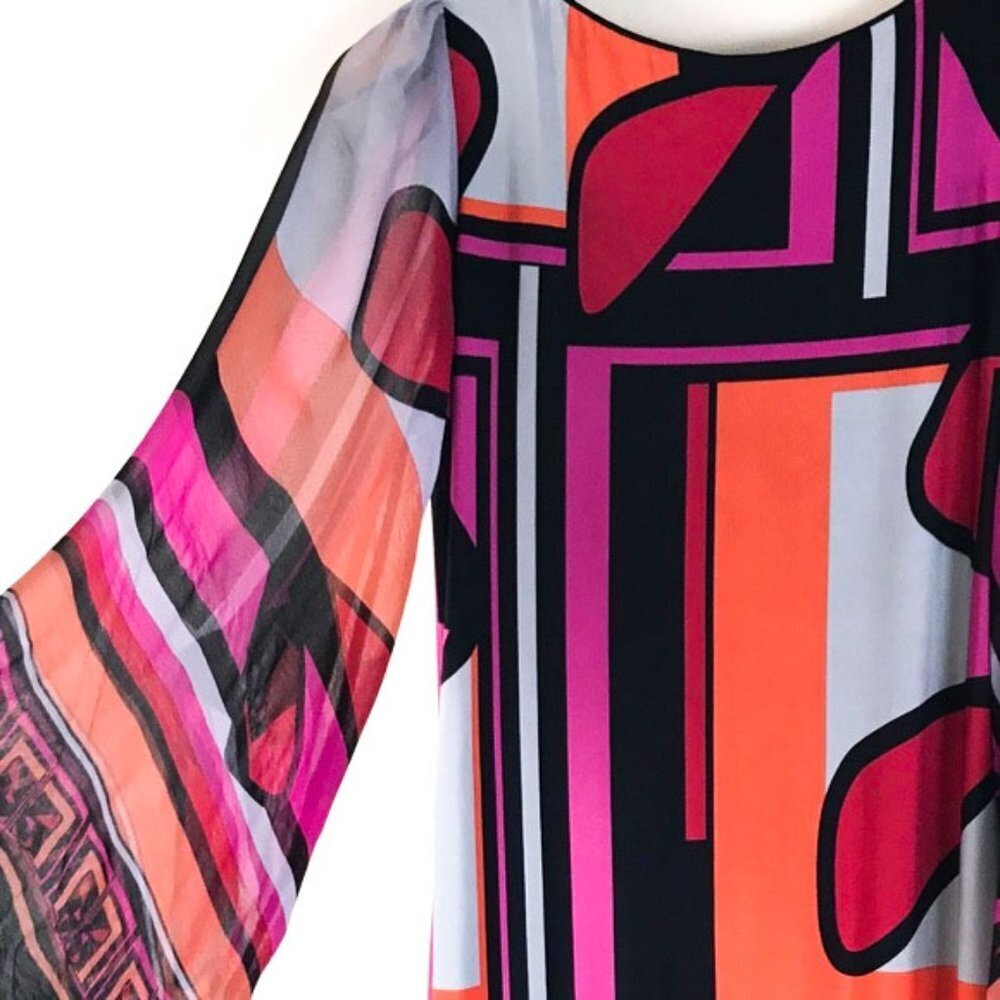 Analili bright retro dress with sheer sleeves - Picture 6 of 12